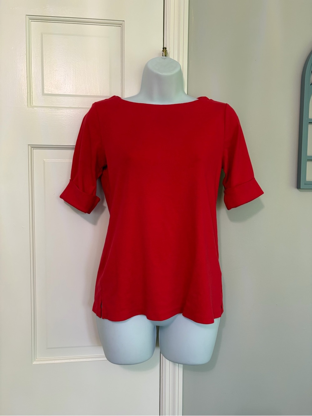 Macy's Red Boatneck Short Sleeve Top
